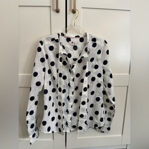Boden Classic White Shirt with Navy Polka Dots and tie neck Size 6 minimalist